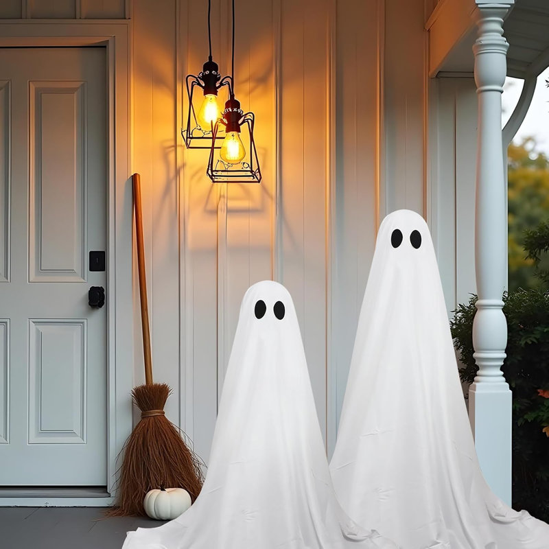 2 Packs Halloween Decorations Outdoor, Spooky Halloween Ghost Decor With Remote String Lights Battery Operated, Easy To Assemble Ghost Decorations For Front Porch Yard